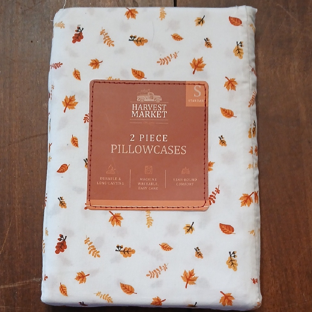 White Pillowcases with Autumn Leaves